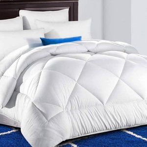 100% Cotton Comforter Down Alternative, White-Quilted Lightweight 90x100